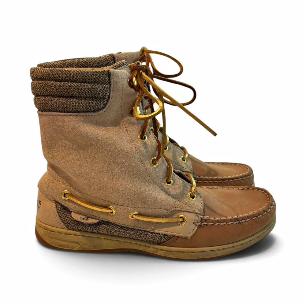 SPERRY Top Sider Hikerfish Women's Shimmer Ankle Bootie Size 8.5 Tan Gold